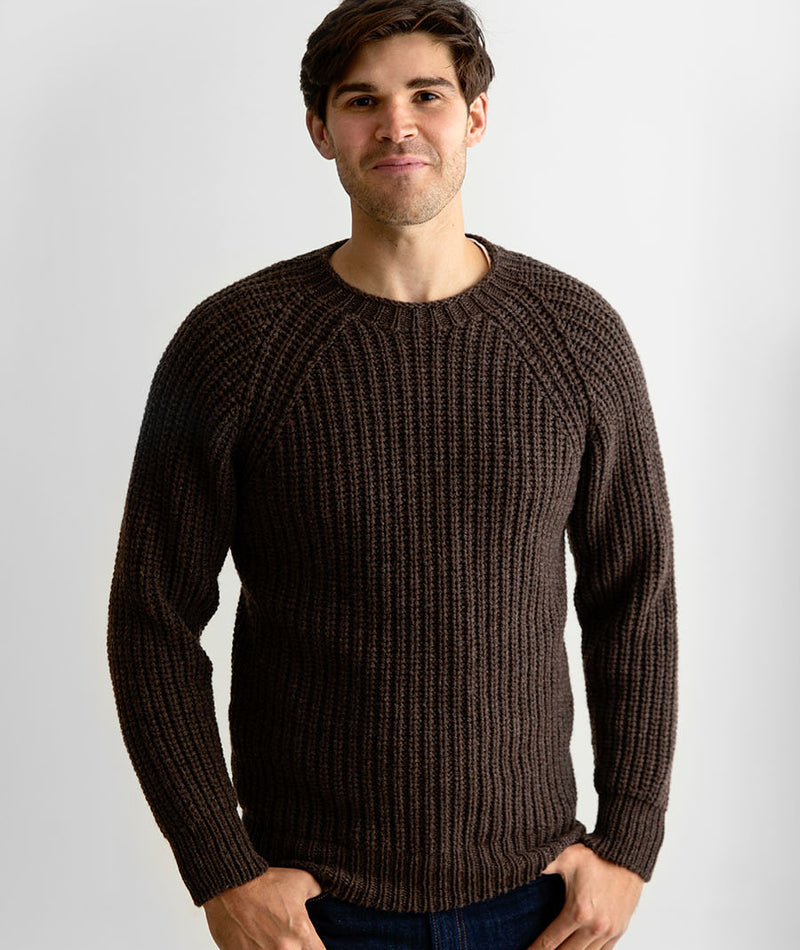 mens brown fisherman rib jumper sweater soft lambs wool geelong