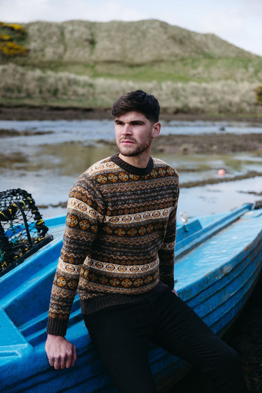 mens brown orange fair isle jumper sweater drumtochty