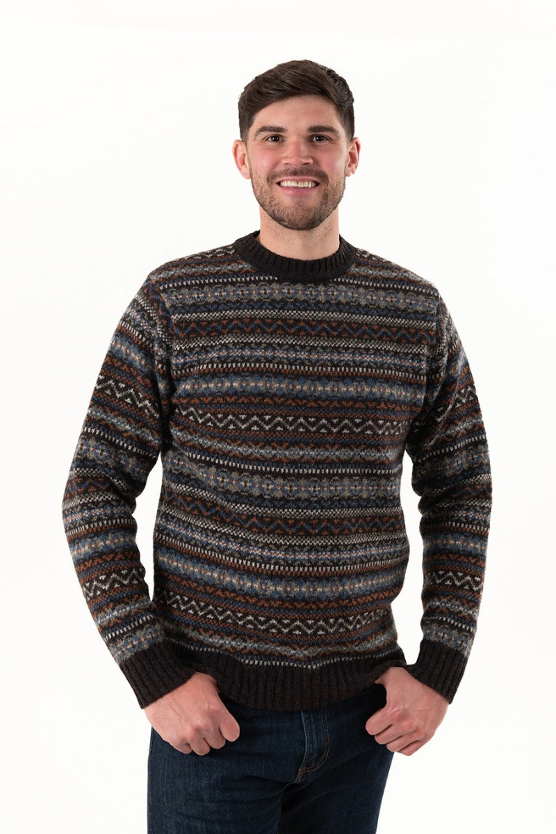 mens brown wool fair isle jumper rust blue kinnaird