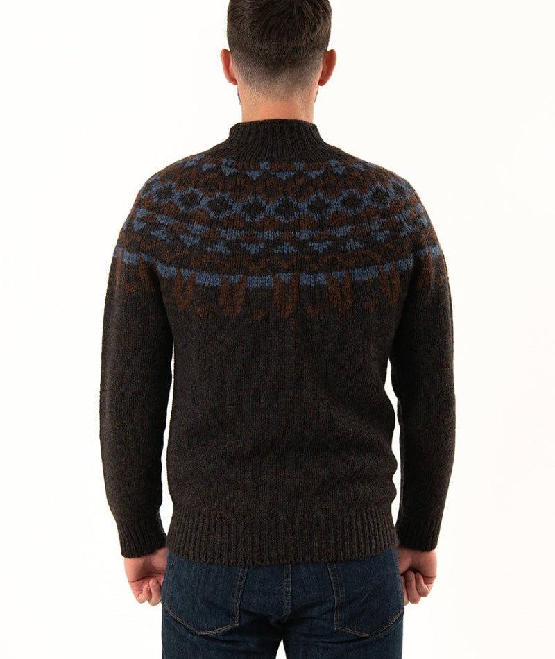 mens brown wool fair isle yoke jumper sweater brodgar