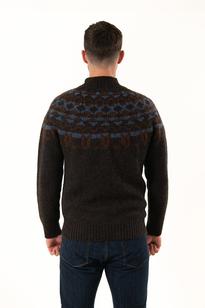 mens brown wool fair isle yoke jumper sweater brodgar