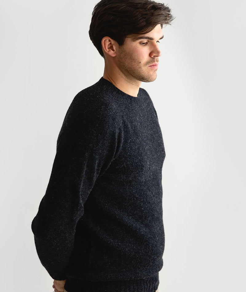 Mens charcoal grey shetland saddle shoulder jumper sweater