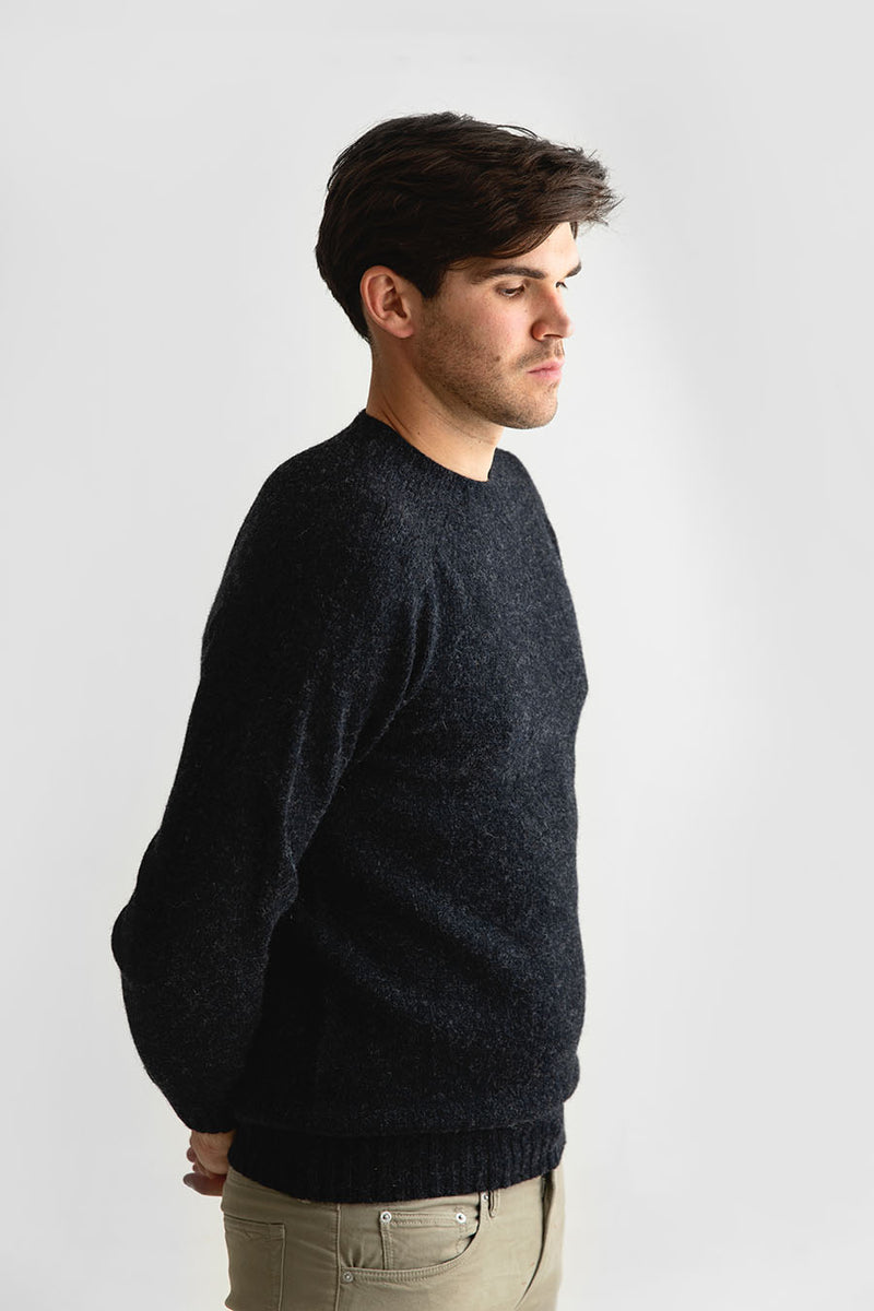 Mens charcoal grey shetland saddle shoulder jumper sweater