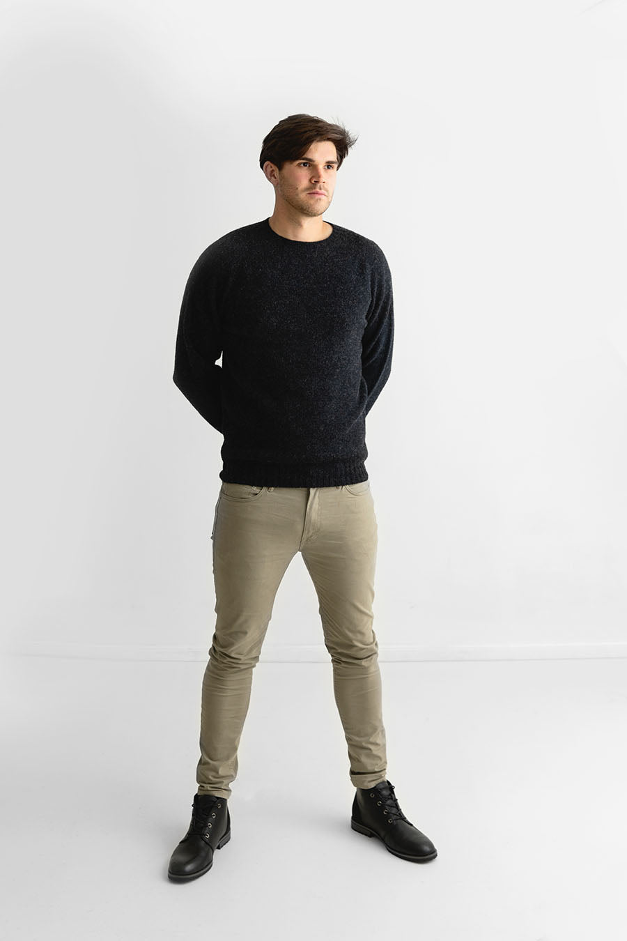 Mens shetland wool jumper sweater charcoal grey