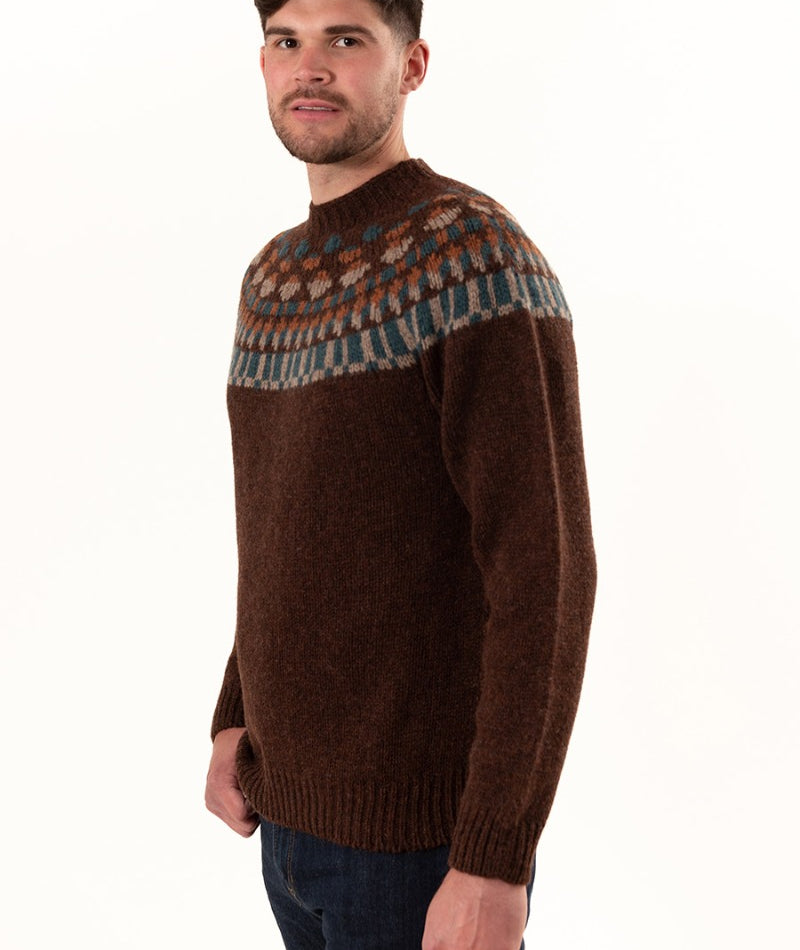 mens chunky brown wool fair isle jumper sweater staffa