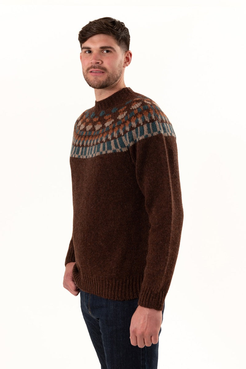 mens chunky brown wool fair isle jumper sweater staffa