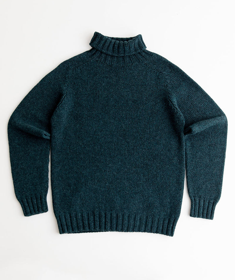 mens chunky geelong lambs wool polo neck jumper teal