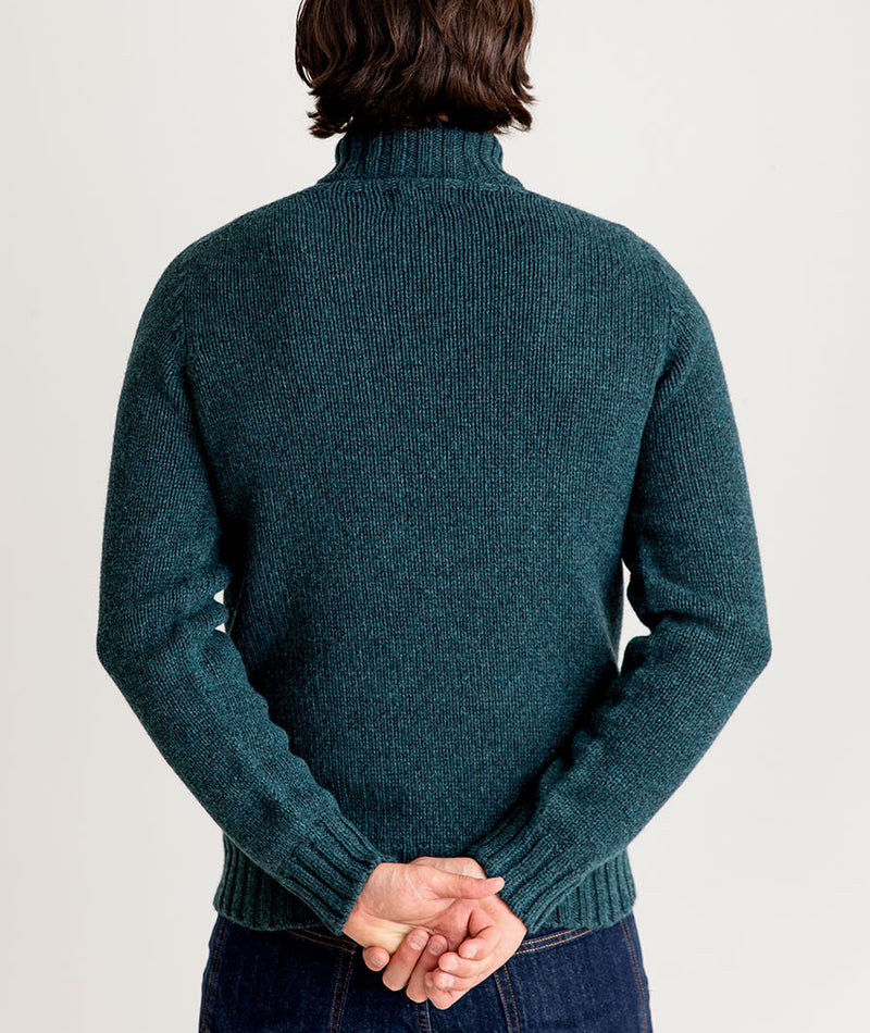 mens chunky geelong polo neck jumper teal lambs wool sweater
