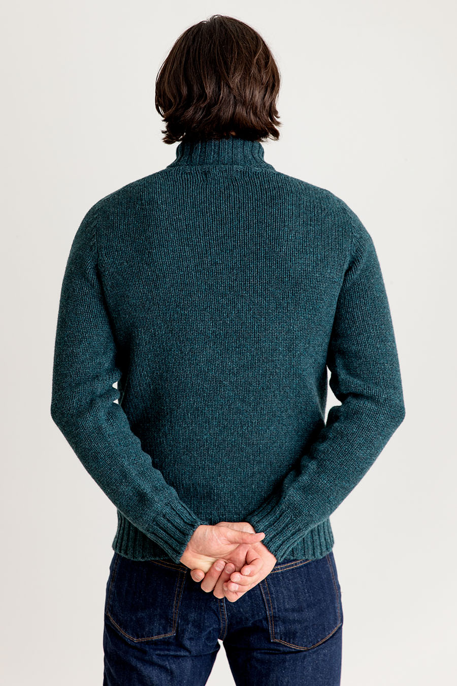 mens chunky geelong polo neck jumper teal lambs wool sweater