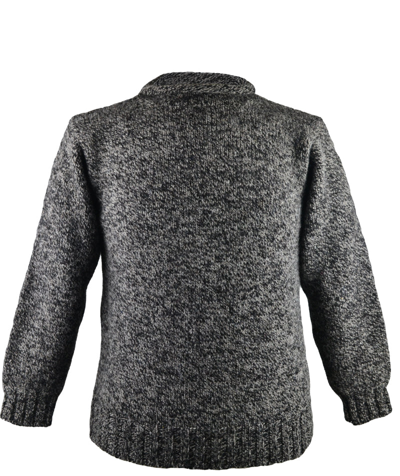 Mens Scottish Chunky Roll Neck Jumper. Charcoal Black Pebble - front