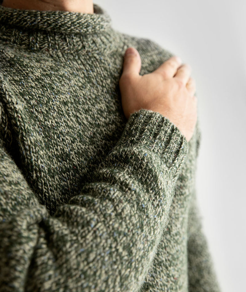 mens chunky scottish wool green jumper sweater roll neck
