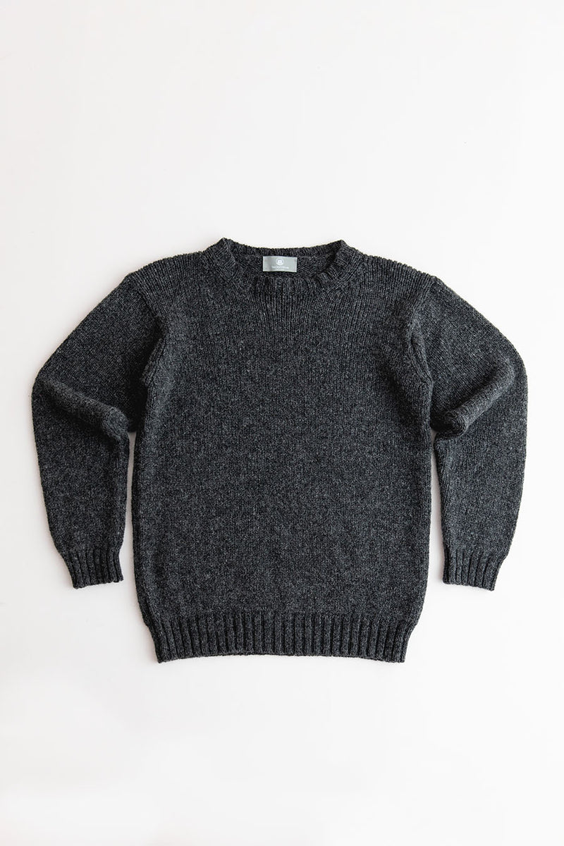 mens chunky wool crew neck jumper mid grey marl