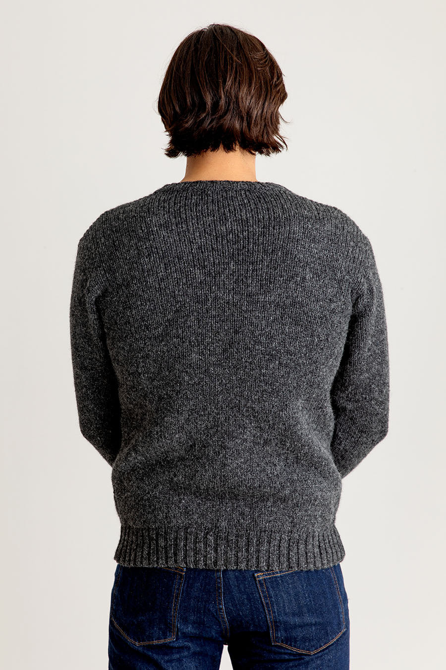 mens chunky wool crew neck jumper sweater mid grey gray