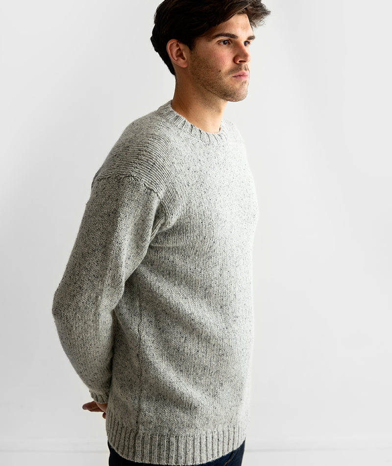 mens crew neck chunky wool jumper sweater light grey limestone