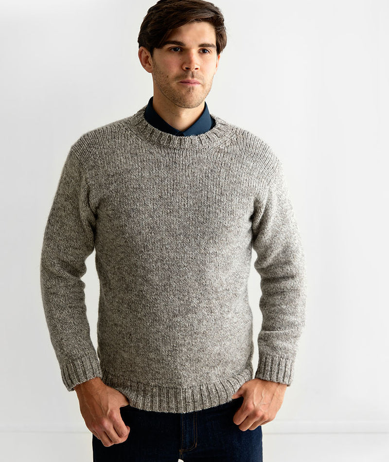 Mens Chunky Crew Neck Jumper light brown pebble
