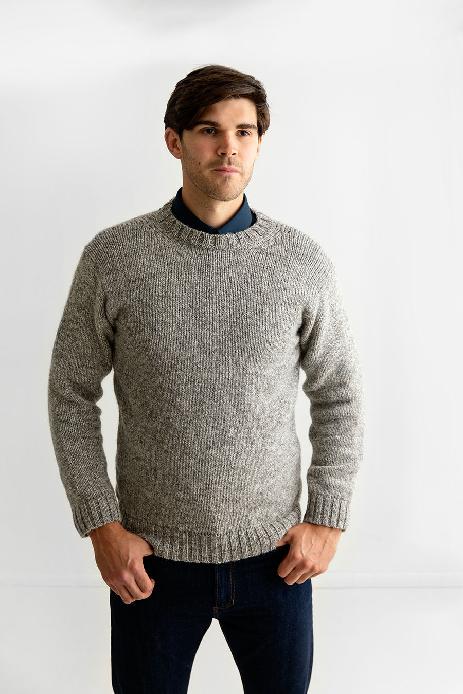 Mens Chunky Crew Neck Jumper in undyed Scottish wool – The Croft House