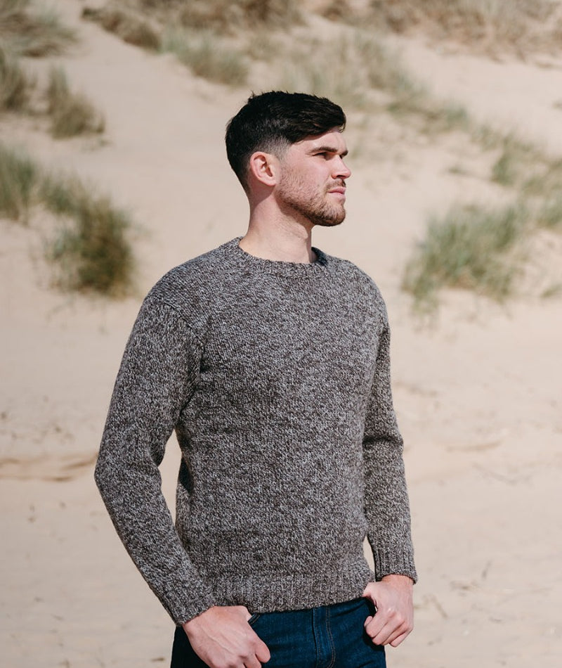 mens chunky wool crew neck jumper sweater undyed brown yarn