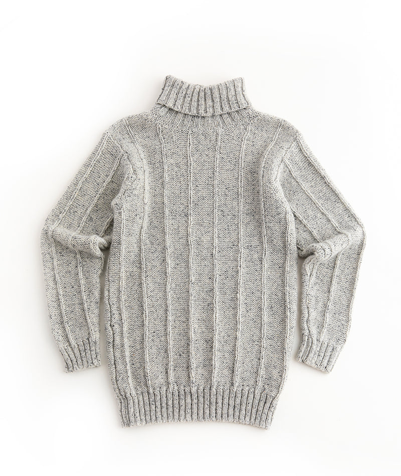 mens chunky wool polo neck jumper sweater grey gray needle rib