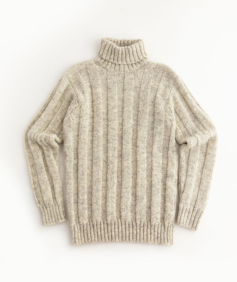 mens chunky wool ribbed polo neck jumper sweater natural undyed 
