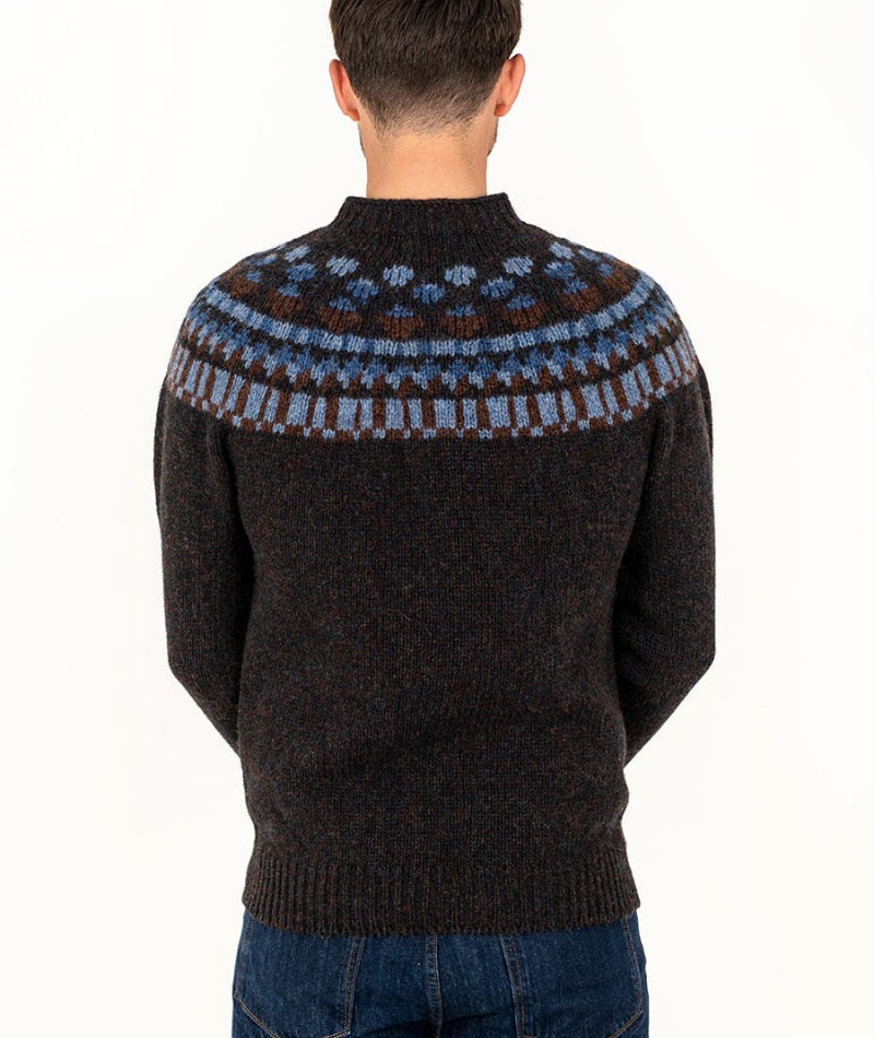 mens wool fair isle jumper sweater brown blue staffa