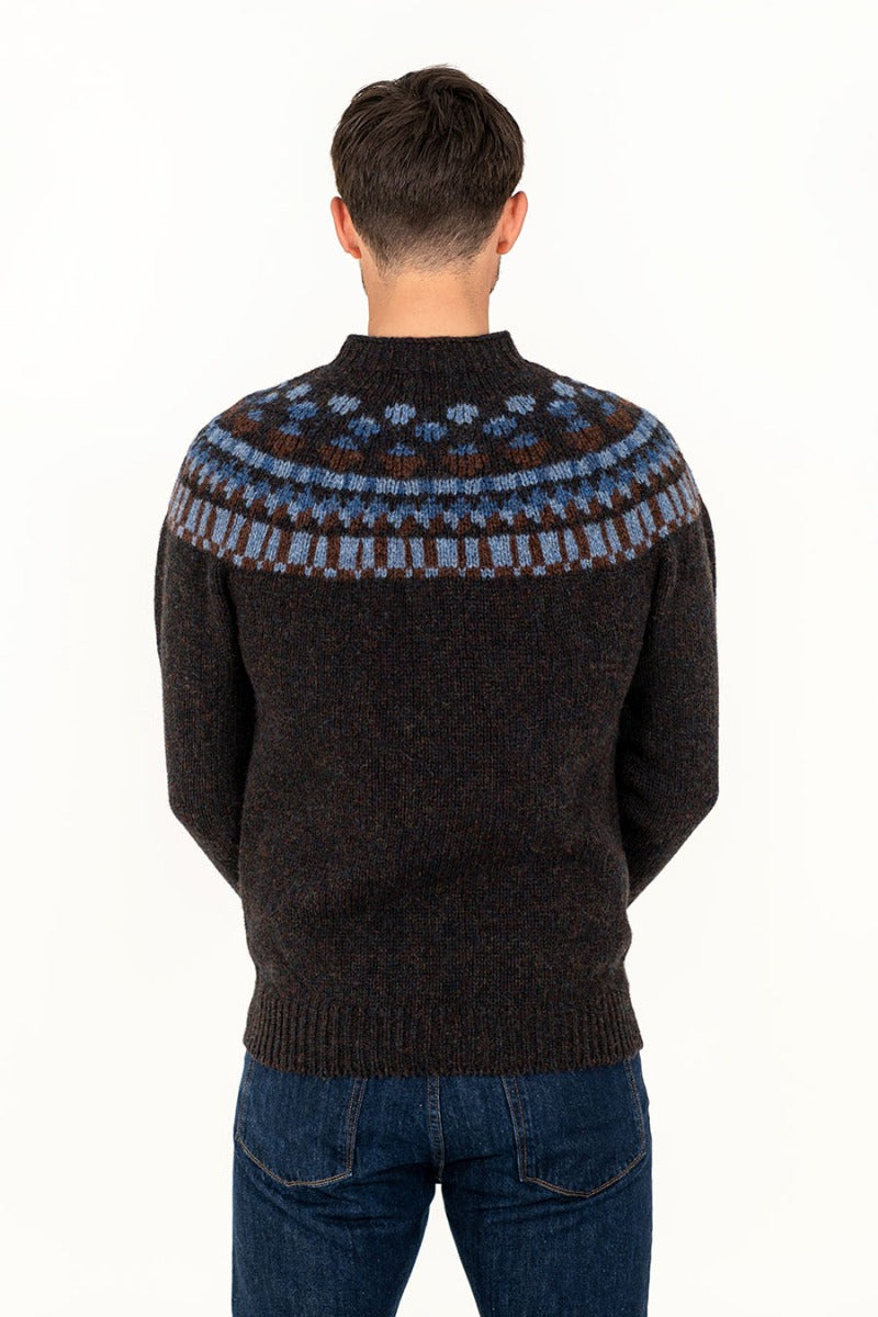 mens wool fair isle jumper sweater brown blue staffa