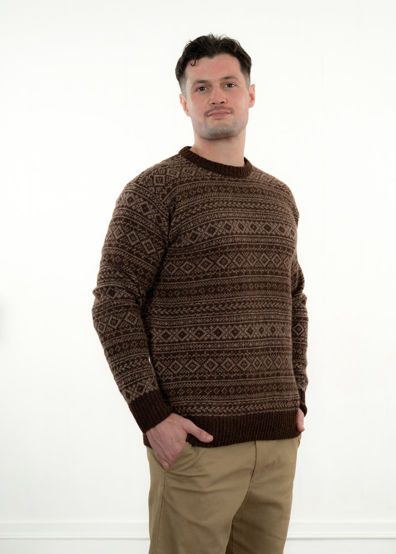 Mens Fair isle Conan Jumper - Coffee