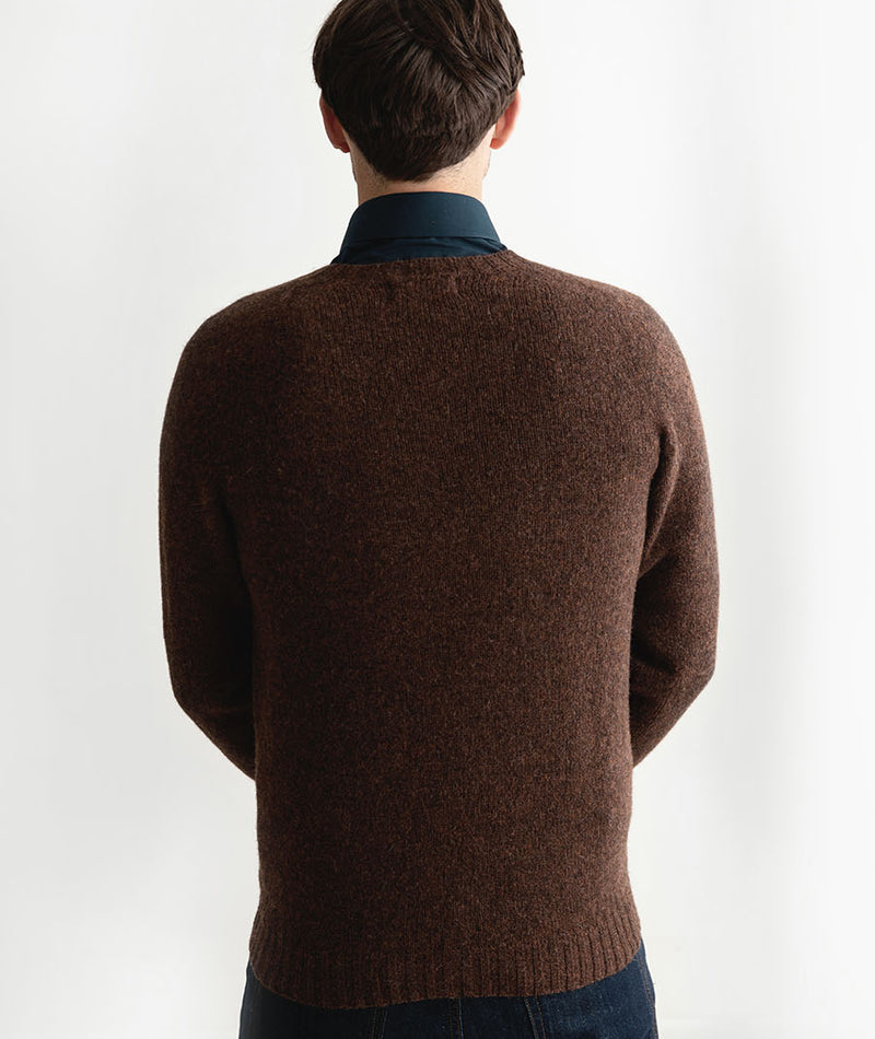 mens brown shetland wool jumper coffee