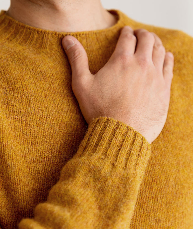 mens cummin dark mustard yellow shetland wool jumper sweater