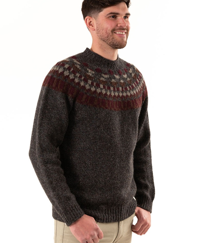 mens dark grey wool fair isle yoke jumper staffa