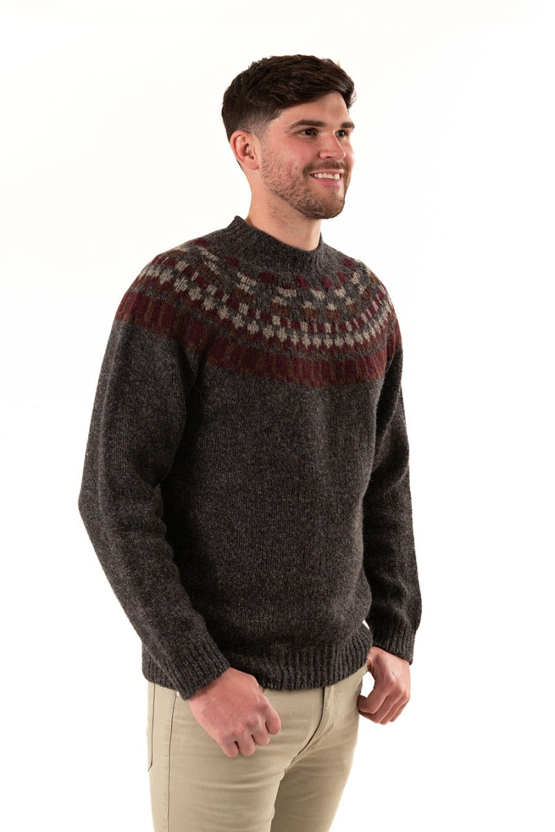 mens dark grey wool fair isle yoke jumper staffa