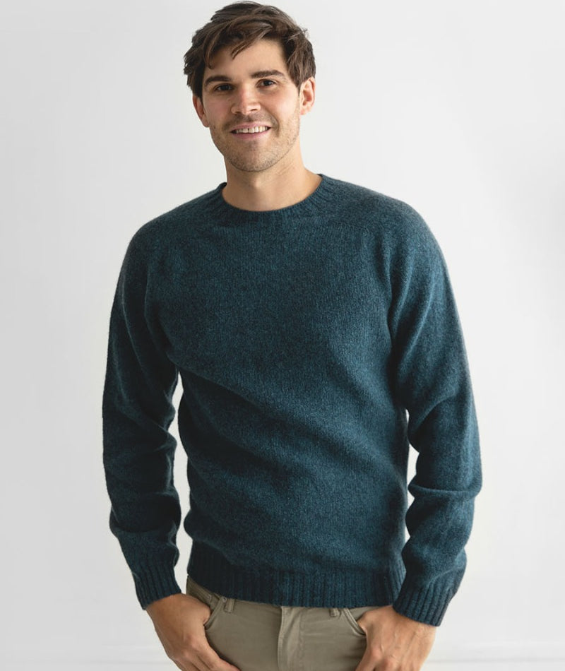 Mens Seamless Saddle Shoulder Shetland Jumper Dark Teal