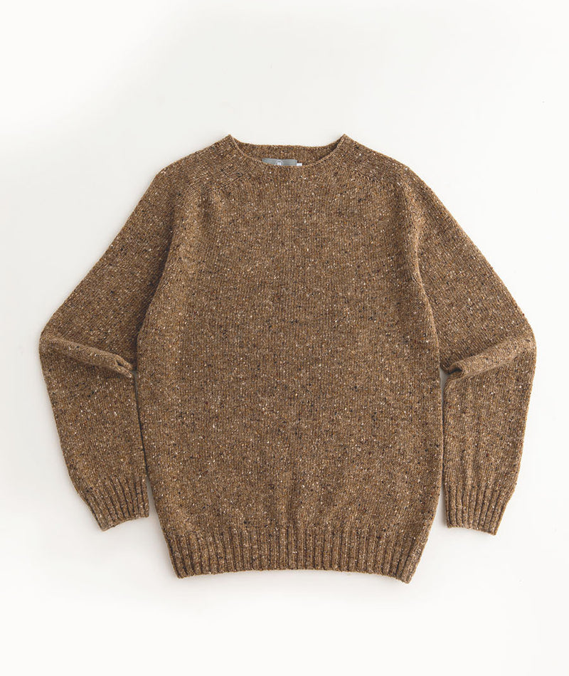 mens donegal brown merino wool jumper sweater sand saddle shoulder