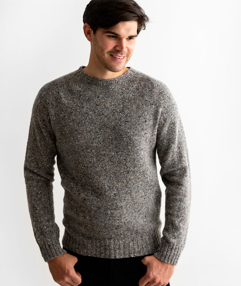 Mens donegal wool jumper sweater seamless saddle shoulder