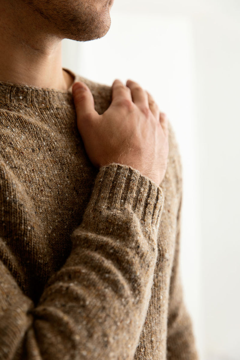 mens merino lambs wool donegal jumper sweater sand brown