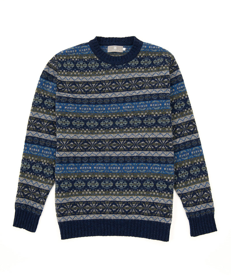 blue wool mens drumtochty fair isle jumper
