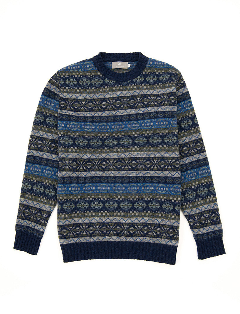 blue wool mens drumtochty fair isle jumper