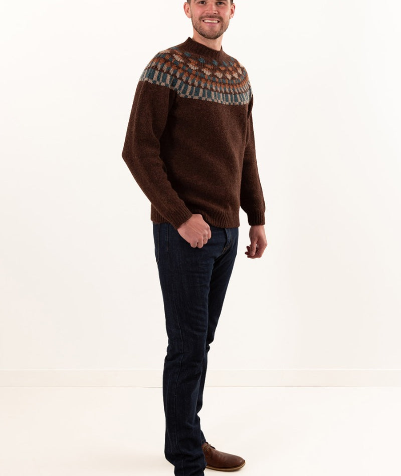 mens fair isle chunky sweater jumper coffee brown staffa