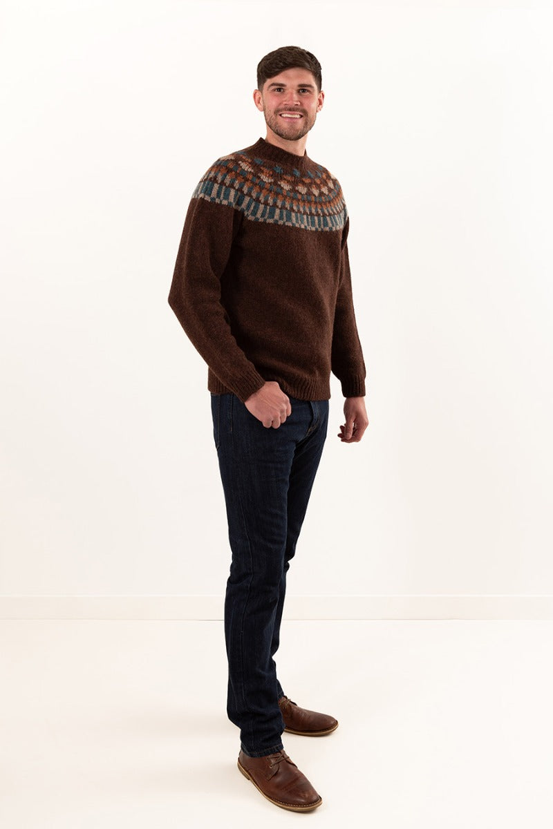 mens fair isle chunky sweater jumper coffee brown staffa