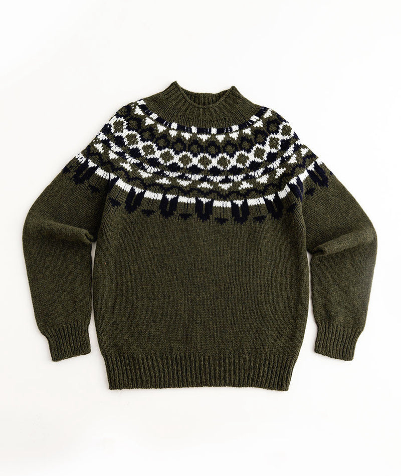 mens fair isle green wool jumper sweater brodgar yoke