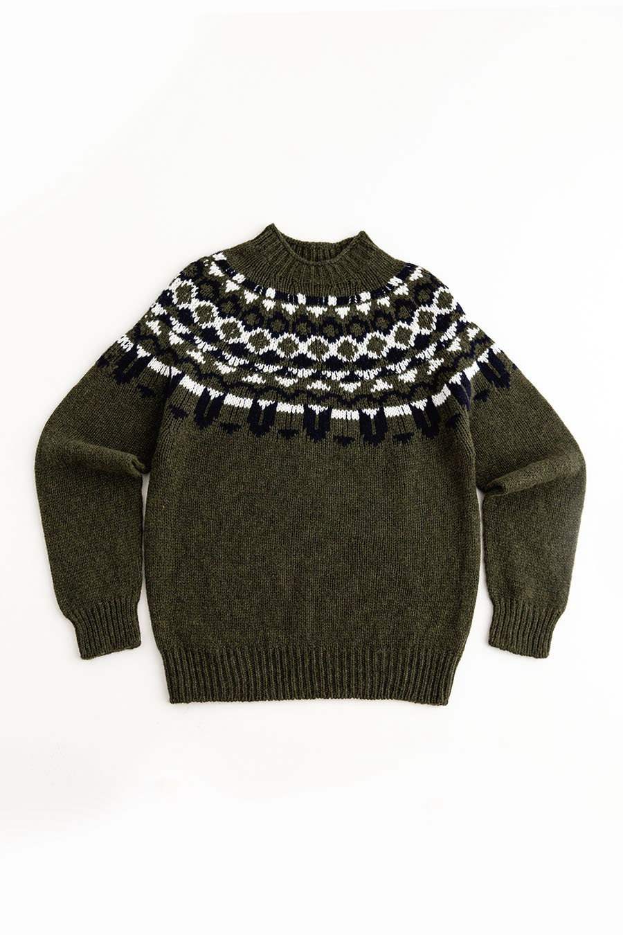 mens fair isle green wool jumper sweater brodgar yoke