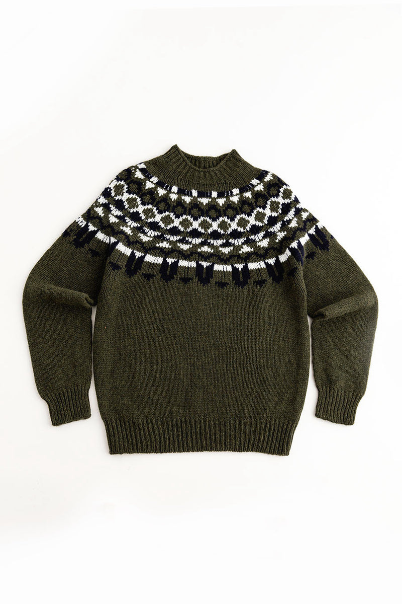 mens fair isle green wool jumper sweater brodgar yoke