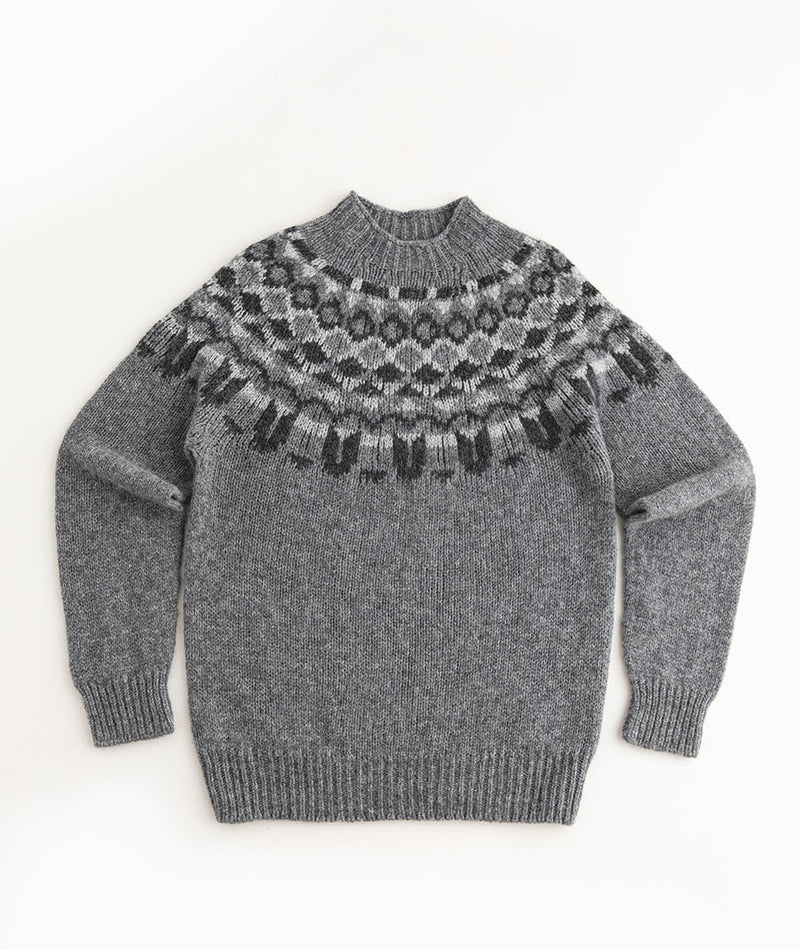 mens fair isle grey wool jumper sweater brodgar yoke