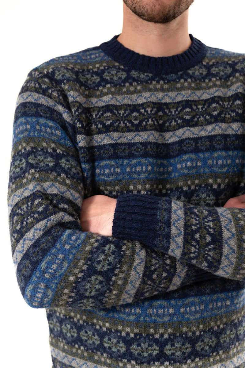 mens fair isle jumper blue shetland wool drumtochty