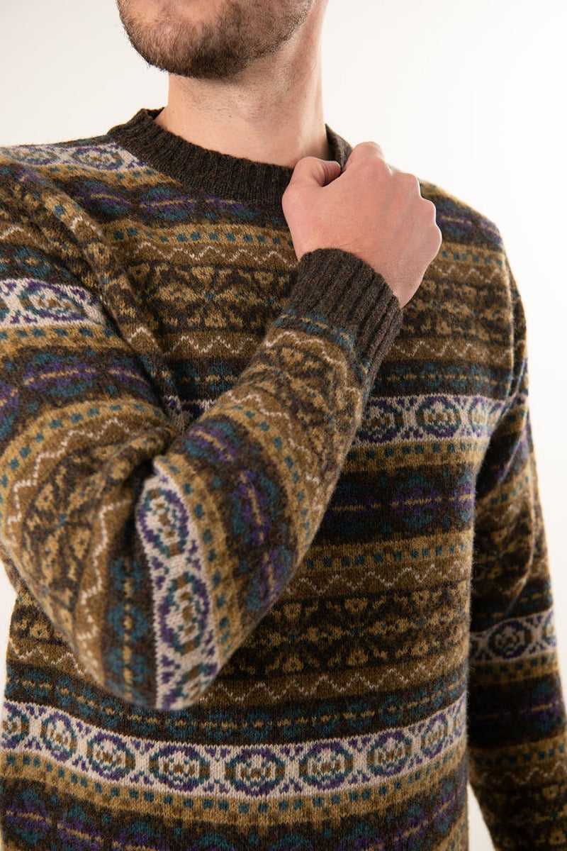 mens fair isle jumper brown purple teal drumtochty
