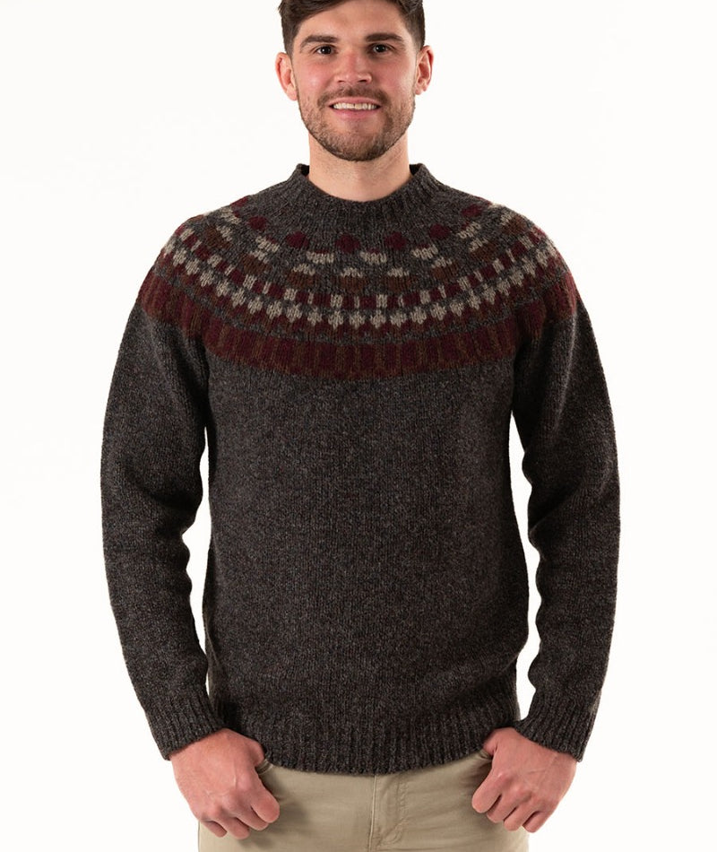 mens fair isle jumper sweater grey wool yoke staffa