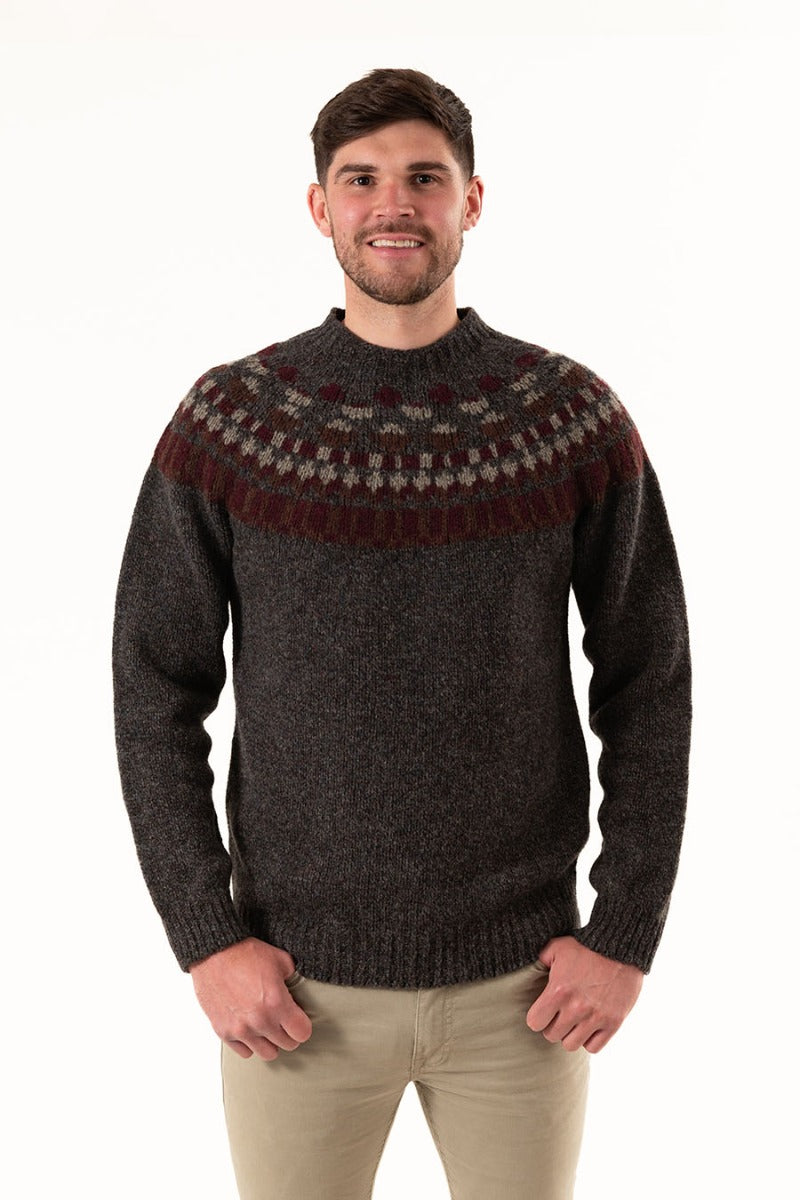 mens fair isle jumper sweater grey wool yoke staffa