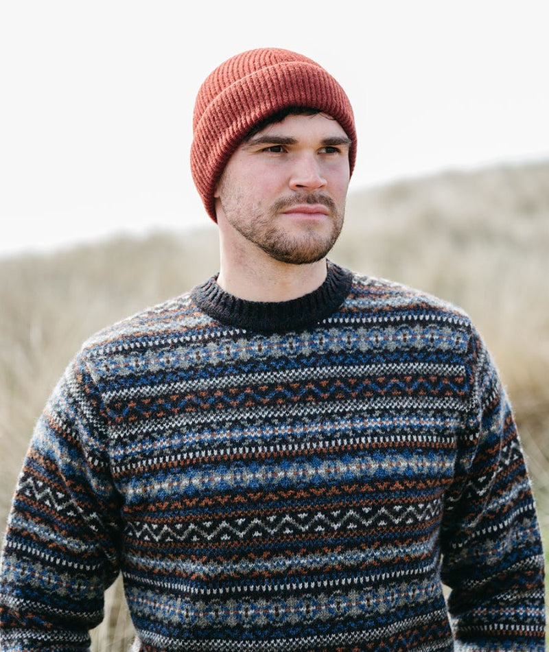mens fair isle jumper sweater blue rust brown kinnaird