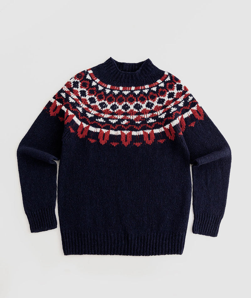 mens fair isle navy blue wool jumper sweater brodgar yoke
