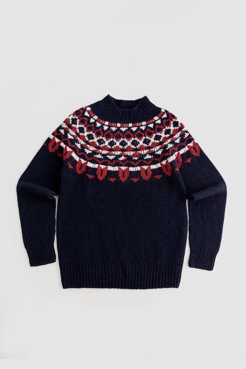mens fair isle navy blue wool jumper sweater brodgar yoke