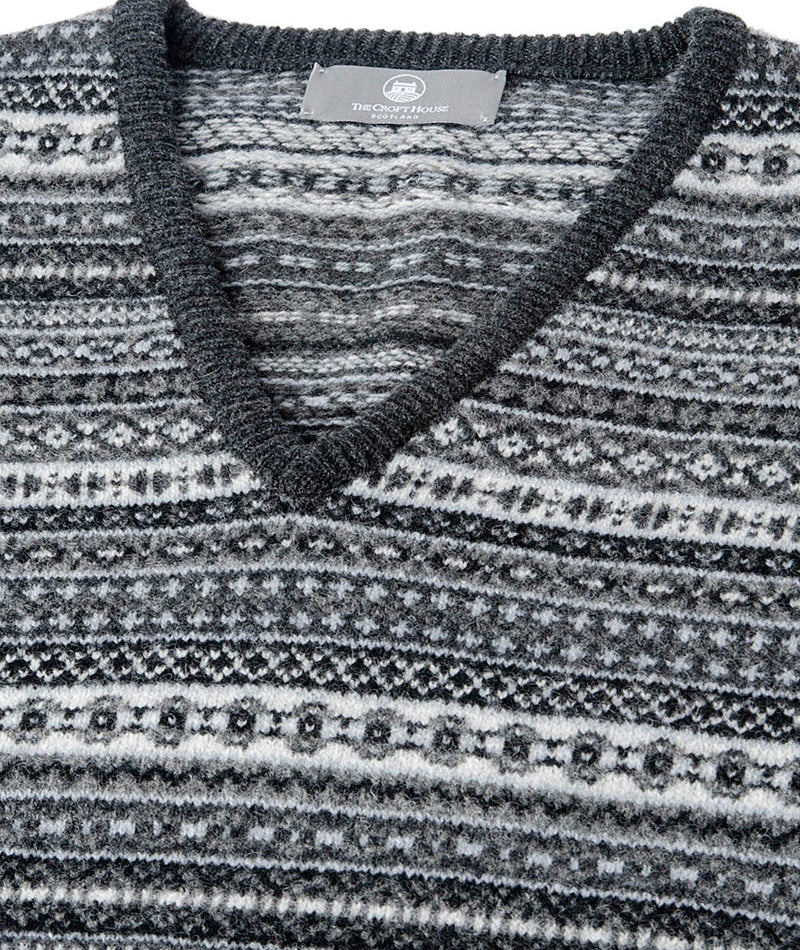 Mens Grey fair isle sleeveless jumper sweater vest. slipover